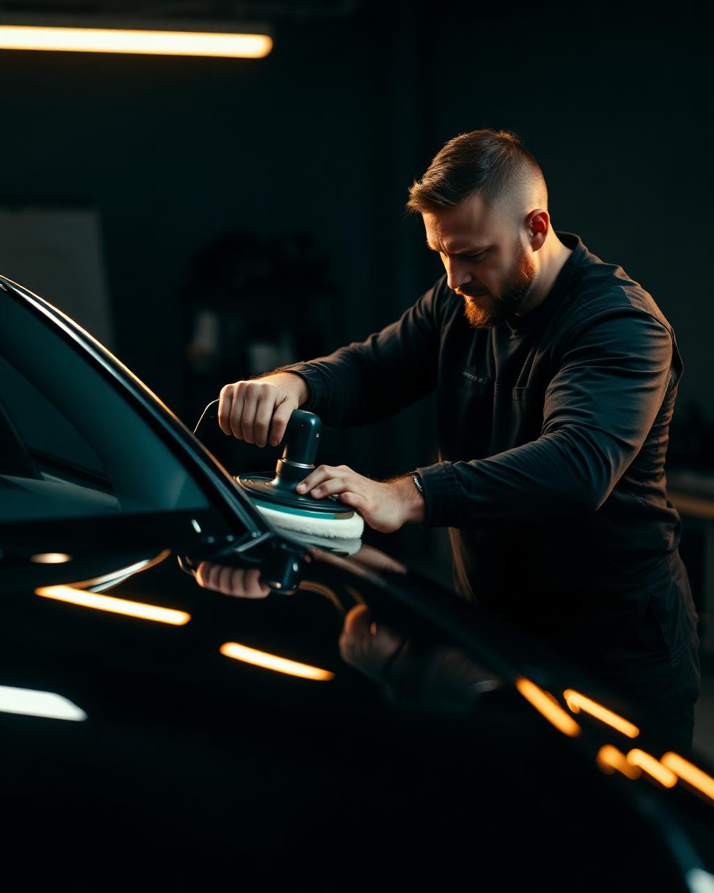 High Class Detailing owner polishing a black car in San Diego